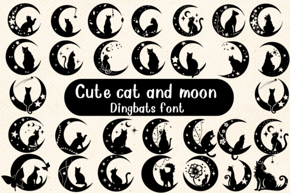 Cute Cat and Moon Font